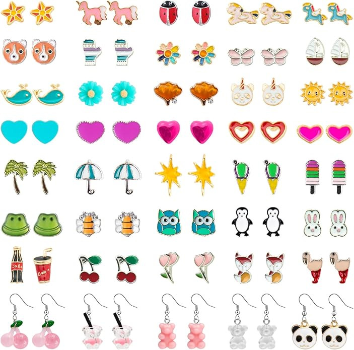 NEWITIN 20 Pairs/40 Pairs/60 Pairs/80 Pairs Colorful Cute Stud Earrings Hypoallergenic Earrings S... | Amazon (US)