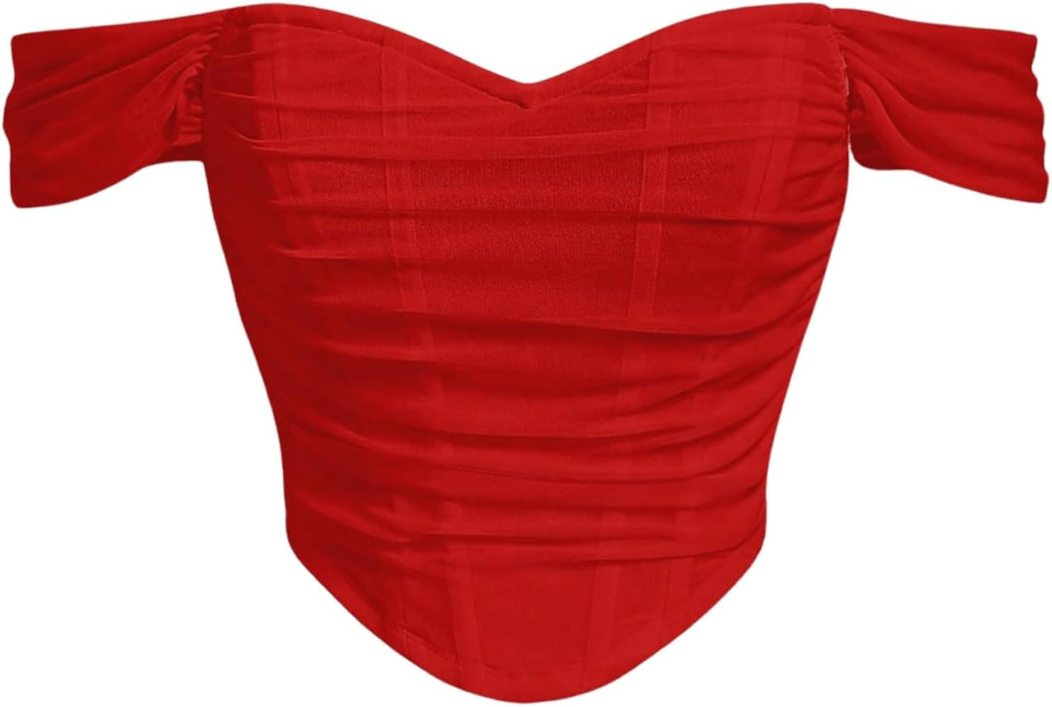 Floerns Women's Off Shoulder Short Sleeve Asymmetrical Hem Ruched Corset Crop Top | Amazon (US)