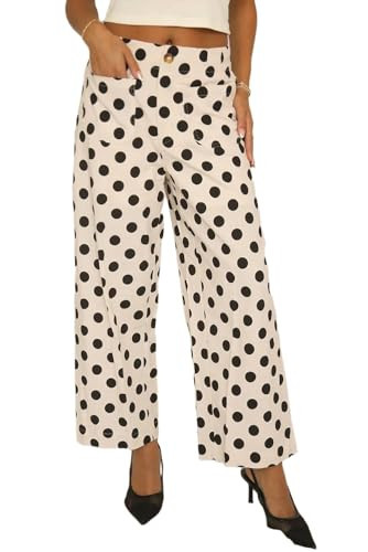 Apvirdy Womens Polka Dot Pants Casual High Waist Wide Leg Vintage Pants Loose Fit Pants with Patc... | Amazon (US)