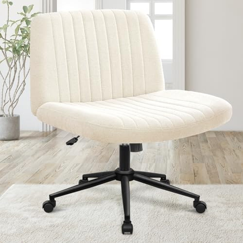 Orange Factory Criss Cross Chair with Wheels, Armless Cross Legged Office Desk Chair, Wide Comfy Vanity Rolling Swivel Modern Comfortable Fabric Computer Task Chairs for Home Office (Beige) | Amazon (US)