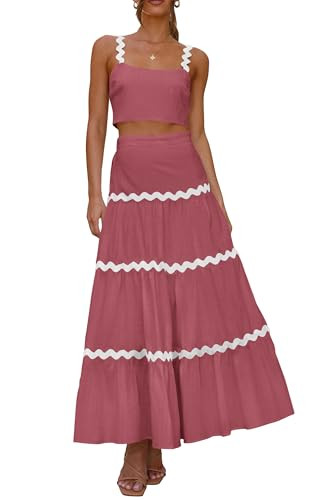 PRETTYGARDEN Womens 2024 Summer Two Piece Vacation Beach Outfits Dressy Sleeveless Cropped Tank T... | Amazon (US)