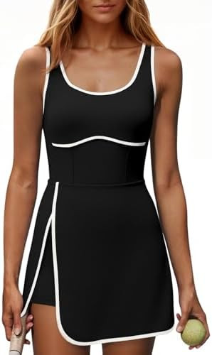 Fisoew Womens Workout Tennis Dress with Built-in Bra & Shorts Pockets Sleeveless Cutout Golf Athl... | Amazon (US)