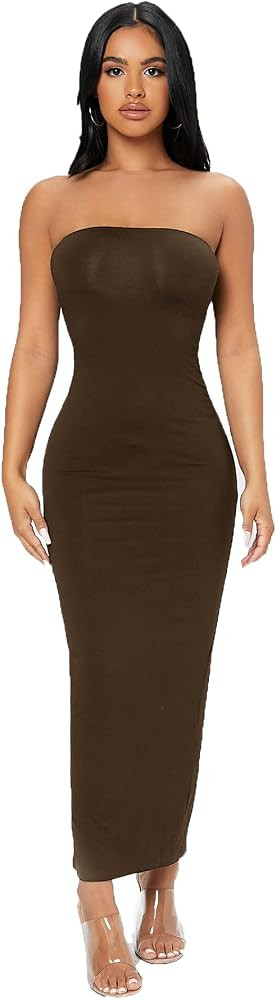 Verdusa Women's Strapless Sleeveless Split Back Long Bodycon Tube Dress | Amazon (US)