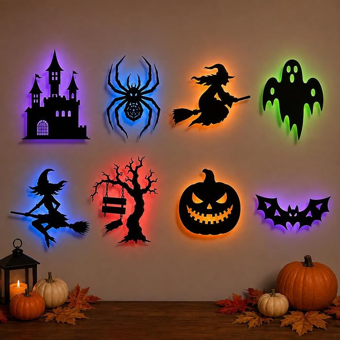 Halloween LED Wall Lights, 3D Decor Bat Spooky Stickers Silhouette (1 Set) | Amazon (US)