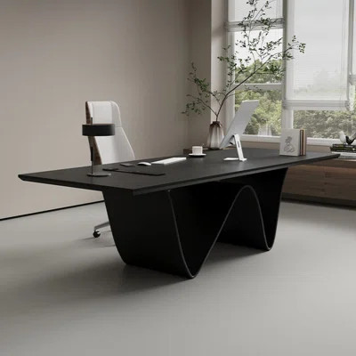 Black Rectangular Solid Wood Writing Desk | Wayfair North America