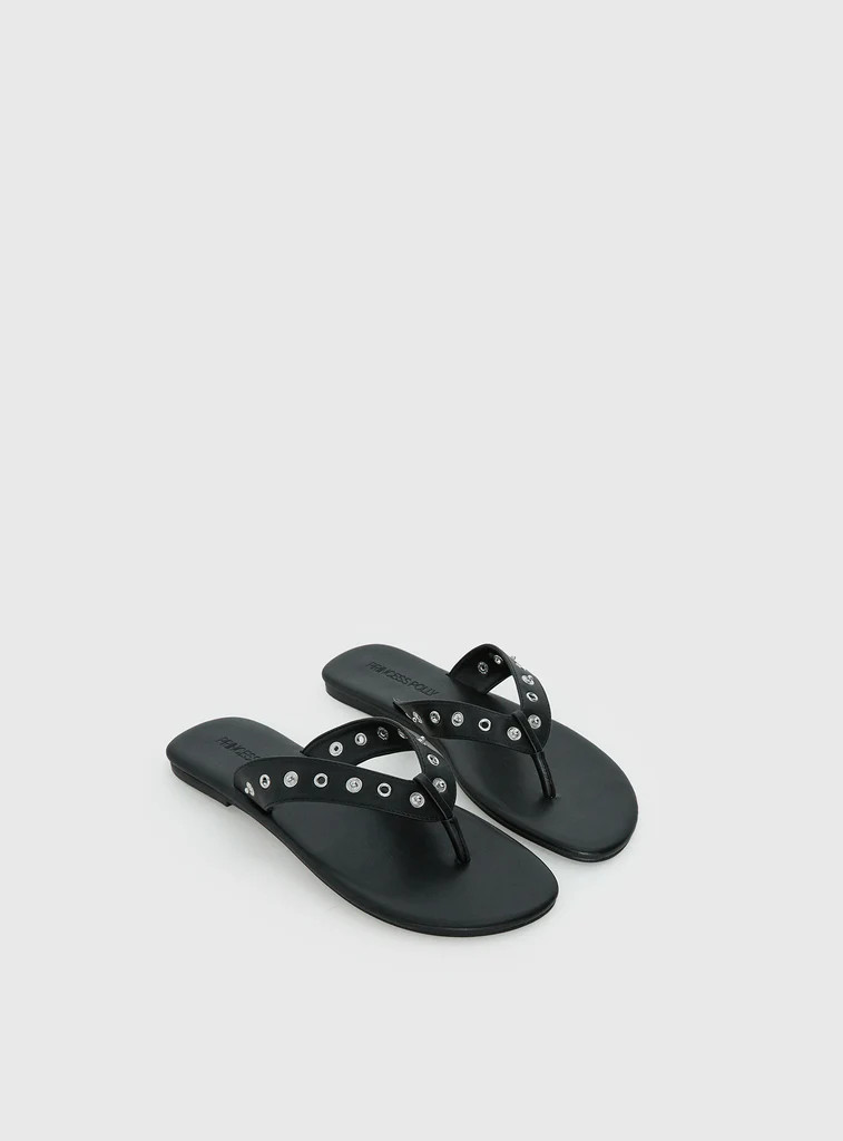 Lyana Eyelet Detail Sandals Black | Princess Polly US
