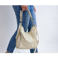 Beige Leather Hobo Bag - Shoulder Crossbody Purse For Woman Everyday Leather Handbag Gx | Etsy (US)