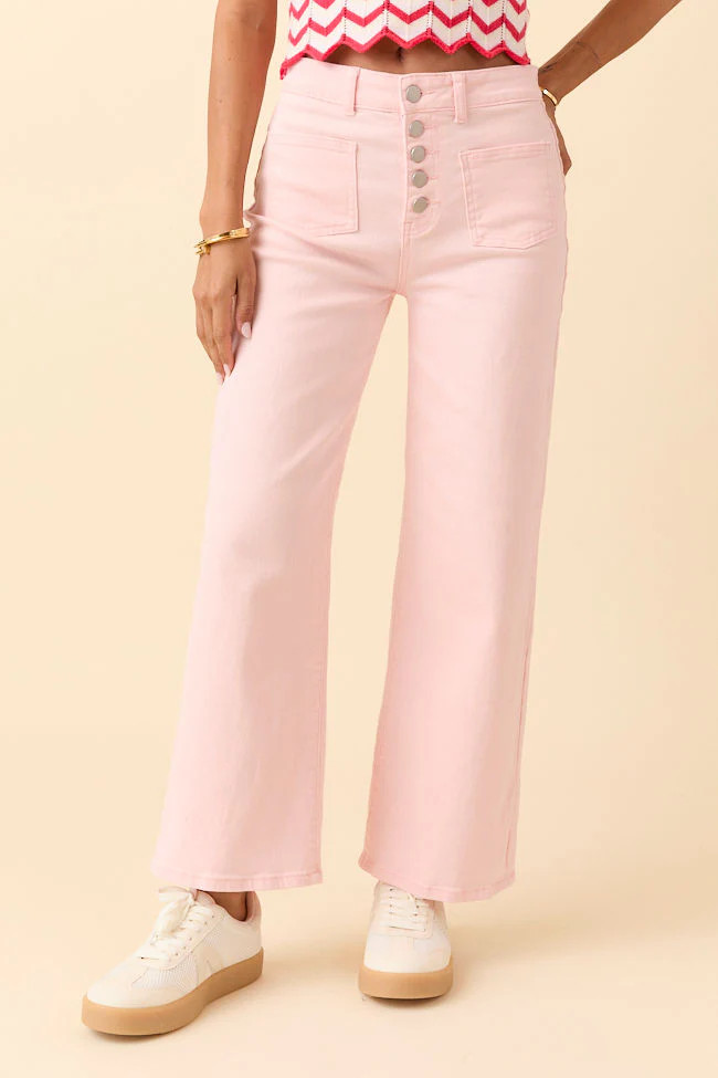 Sutton Pink Wide Leg Patch Pocket Jeans | Pink Lily