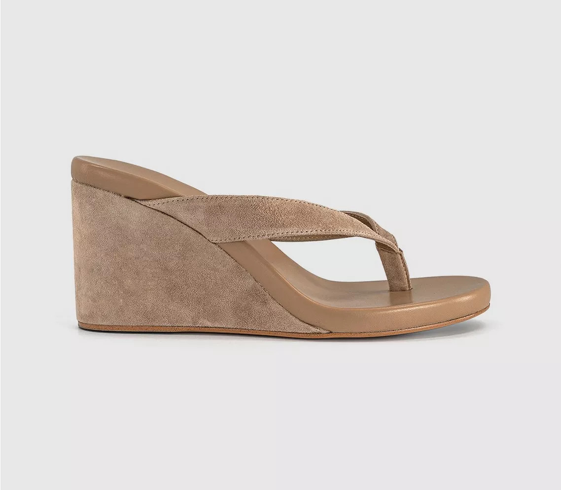 Tony Bianco Avanti Toe Post Wedge Heels Wheat Suede - Mid Heels | Office Shoes (UK)
