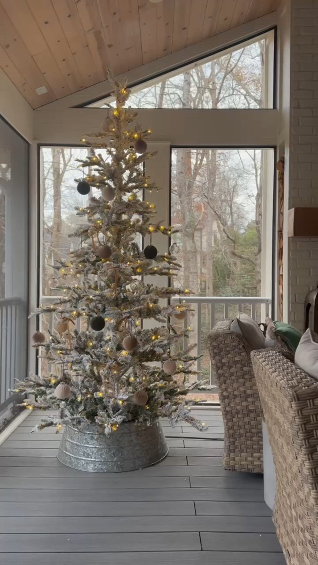 A cozy porch moment we’ll never get tired of ✨
This space is styled with a flocked Christmas tree, warm white string lights, neutral velvet ornaments, and a galvanized metal tree collar—all perfectly tucked into our screened-in porch for a soft, wintery glow that feels calm and inviting.

#eanesinteriors #christmasporch #flockedchristmastree #neutralchristmas #holidaydecor #cozyhome #christmasinspo


#LTKHome #LTKHoliday #LTKSeasonal