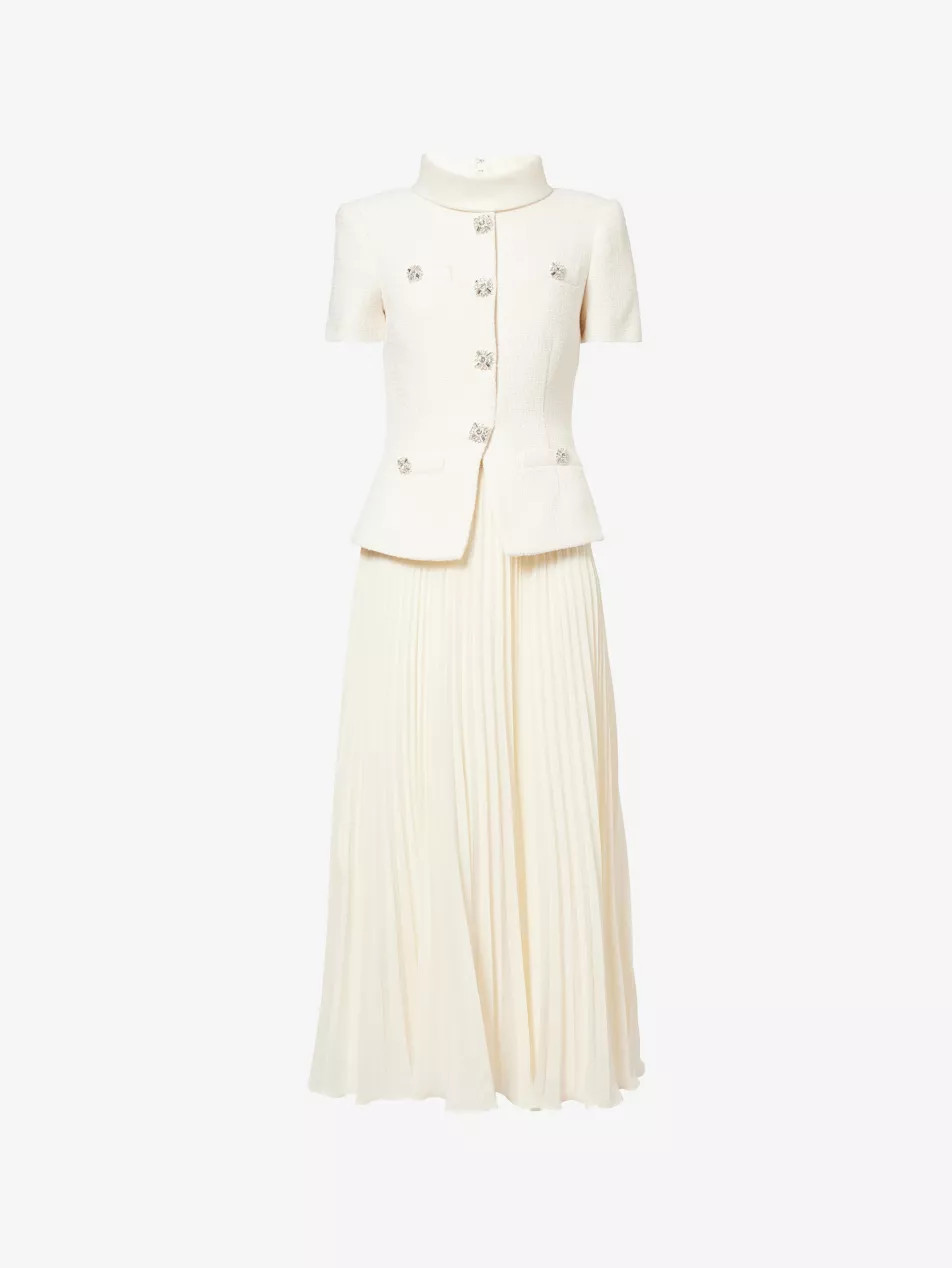 Bouclé Pleated Woven Midi Dress | Selfridges