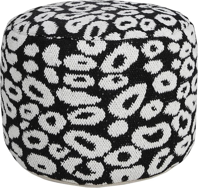 Unknown1 Modern Leopard Print Pouf Ottoman Black Cream White Animal Glam Pattern Round Cotton Pol... | Amazon (US)