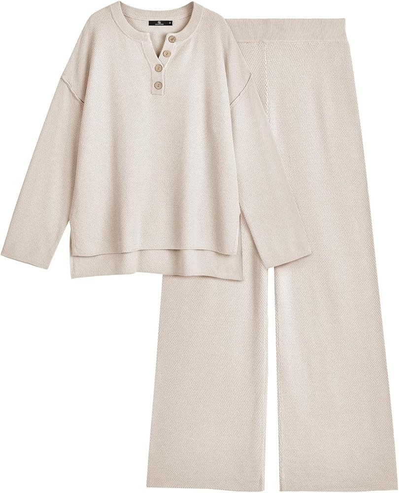 LILLUSORY Women's 2 Piece Lounge Sets Oversized Slouchy Matching Sets Cozy Knit Sets | Amazon (US)