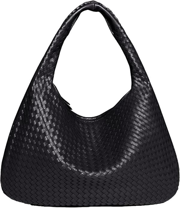 Womens Leather Woven Handbag, Tote Bags Top Handle Satchel Handbags, Large Hobo Tote Bag with Zip... | Amazon (US)