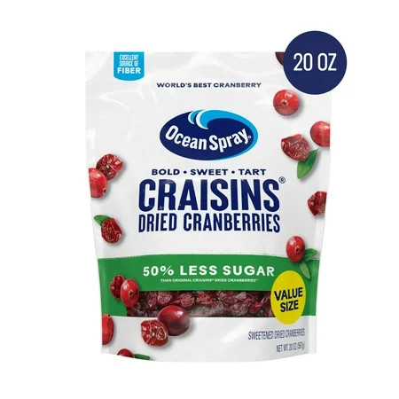 Ocean Spray® Craisins®, 50% Less Sugar Dried Cranberries, Dried Fruit, 20 oz Pouch | Walmart (US)