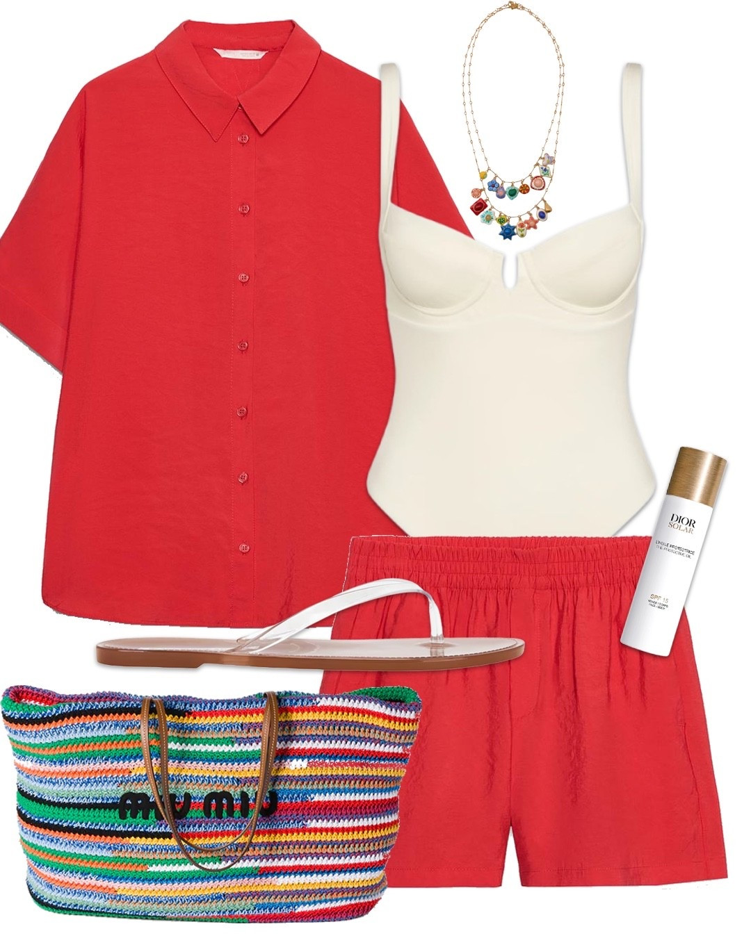 Red shirt shorts co-ord matching set Miu Miu striped knitted tote bag beach holiday vacation resort wear

#LTKuk #LTKsummer #LTKeurope