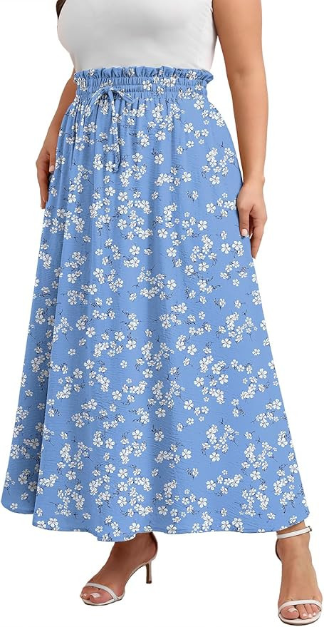 Xpenyo Womens Plus Size Maxi Skirts Summer Elastic High Waisted Boho Casual Beach Flowy Swing Lon... | Amazon (US)