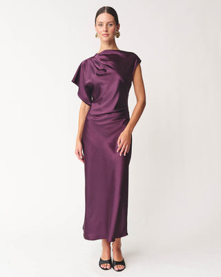 Marielle Draped Satin Midi Dress | Benaar La