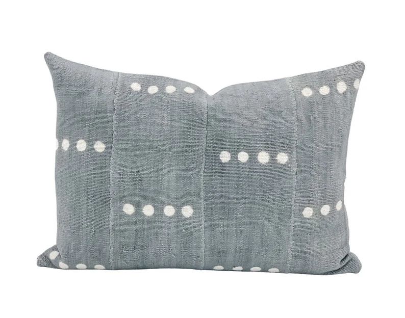 Authentic African Pillow, Lumbar Mudcloth Pillow, Blue Grey with White dots Cover| Throw Pillow c... | Etsy (US)