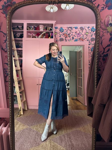 Fall mid-size fashion sneaking a little rhinestone boot glam in with a cute denim dress 💙💎✨

#LTKshoecrush #LTKSeasonal #LTKfindsunder50