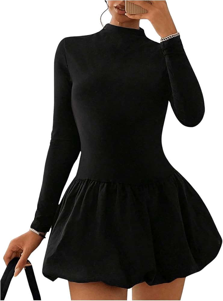 GORGLITTER Women's Long Sleeve Bubble Mini Dresses Y2k Mock Neck Short Dress Going Out Dress | Amazon (US)