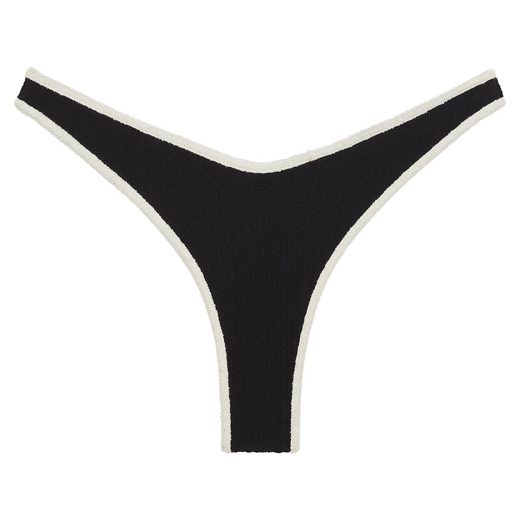 Black (Cream Binded) Terry Rib Thong Bikini Bottom | Montce