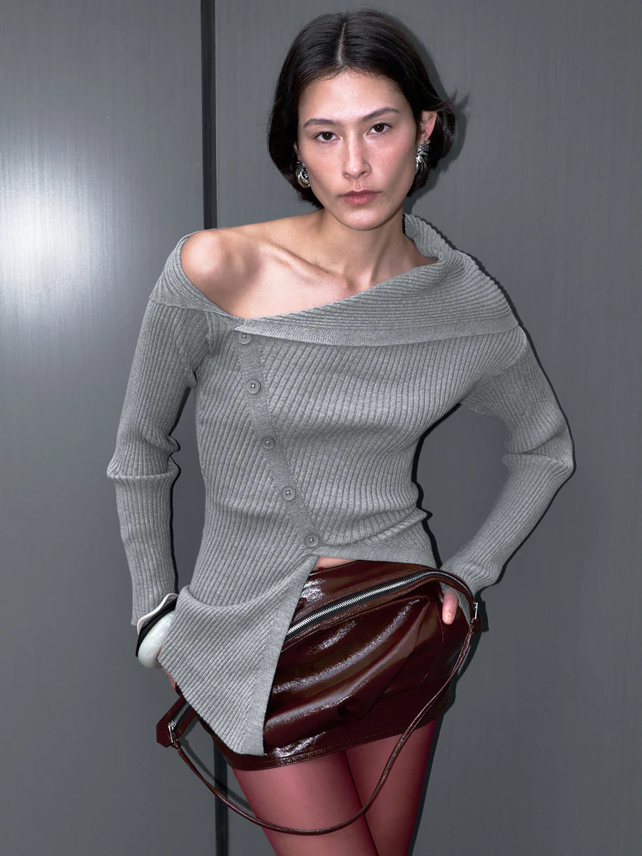 One Shoulder Skinny Knitted T-Shirts | Urban Revivo