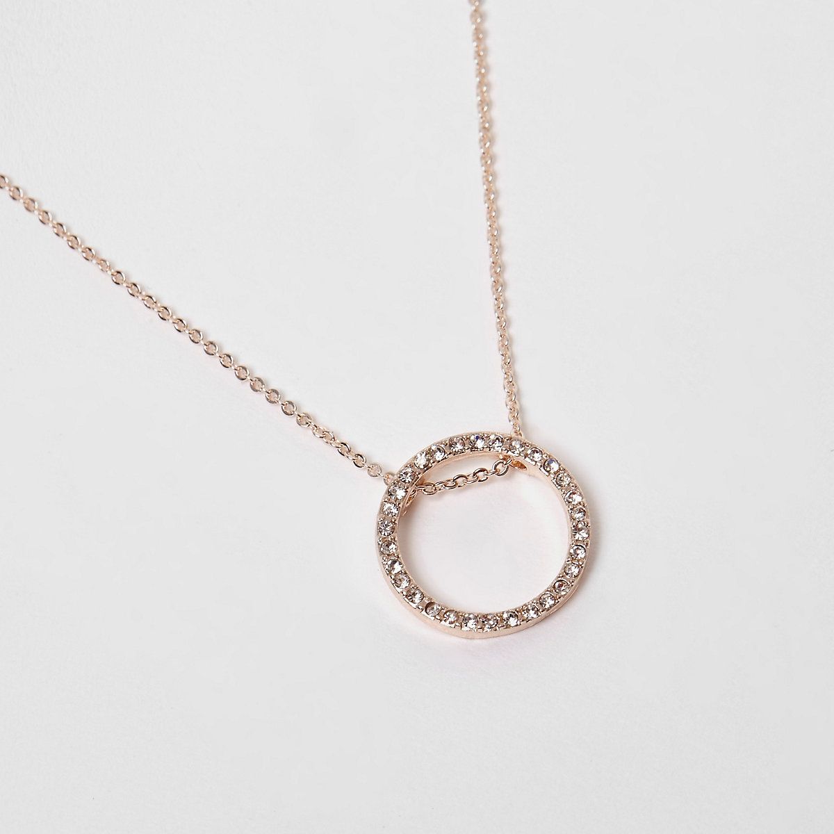 Rose gold tone diamante pave circle necklace | River Island (UK & IE)