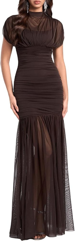 DOUMIFLY Women's Elegant Formal Long Dress Sleeveless Ruched Bodycon Evening Dress | Amazon (US)