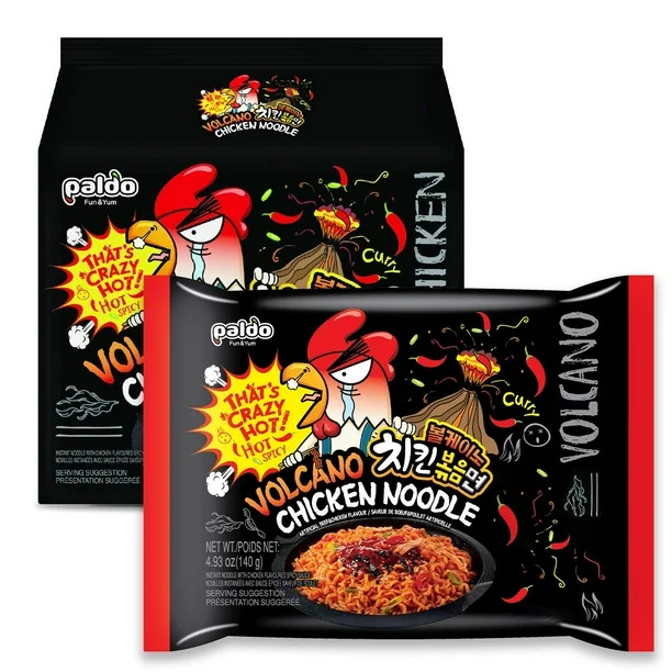 Paldo Fun & Yum Volcano Extremely Hot & Spicy Stir Fried Chicken Instant Noodles, Pack of 4, Soup... | Walmart (US)
