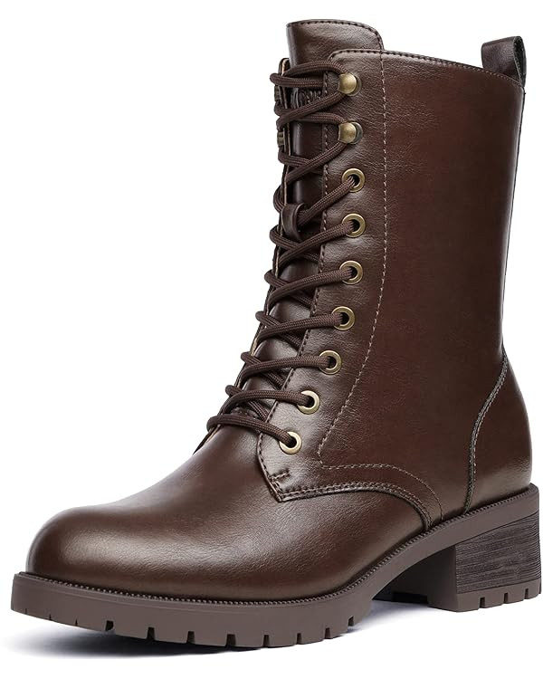DREAM PAIRS Lace-up Combat Boots Mid-calf Military Winter Boot for Women | Amazon (US)