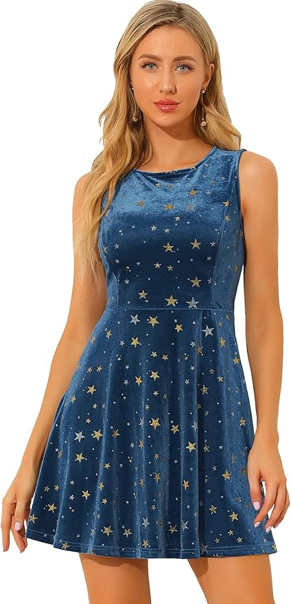 Allegra K Women's Shiny Star Dresses Sleeveless Mini Velvet Dress | Amazon (US)