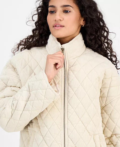 CoffeeShop Juniors' Quilted Corduroy Zip-Front Coat - Macy's | Macy's
