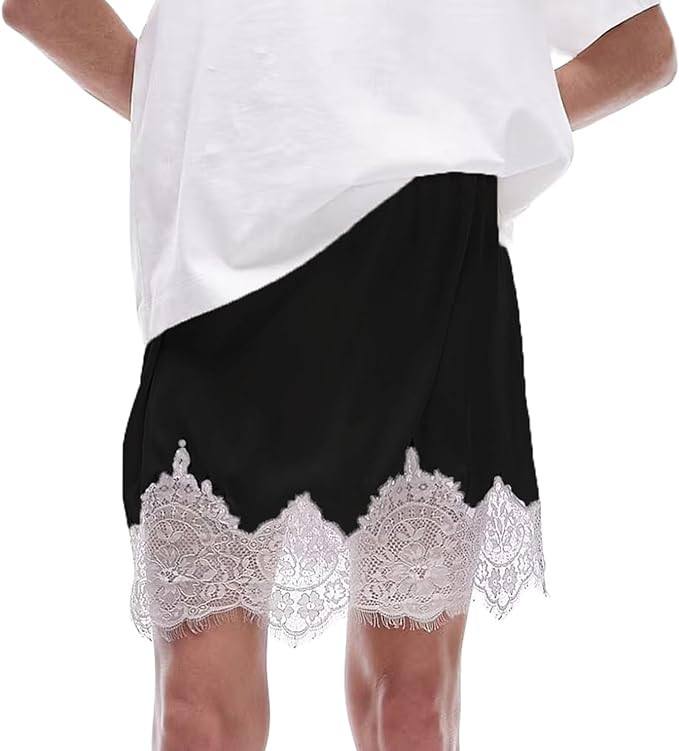 Meiweileya Falda de Combinación de Satén de Seda con Encaje para Mujer, Talle Bajo, Enaguas en ... | Amazon (US)