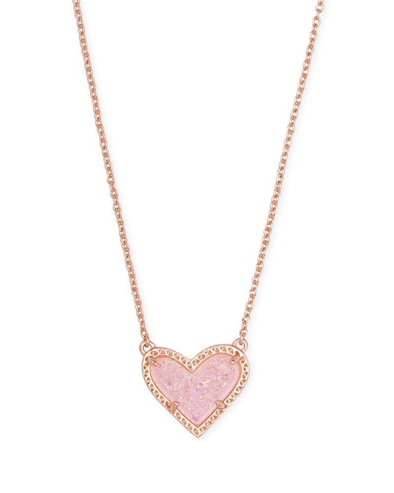 Ari Heart Rose Gold Pendant Necklace in Pink Drusy | Kendra Scott | Kendra Scott