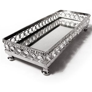 Jiallo 10.88x4.25" Sparkle Vanity Mirror Tray with Beaded Crystals in Silver | Homesquare