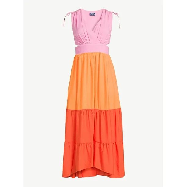 Scoop Women's Sleeveless Color Block Maxi Dress with Side Cutouts - Walmart.com | Walmart (US)