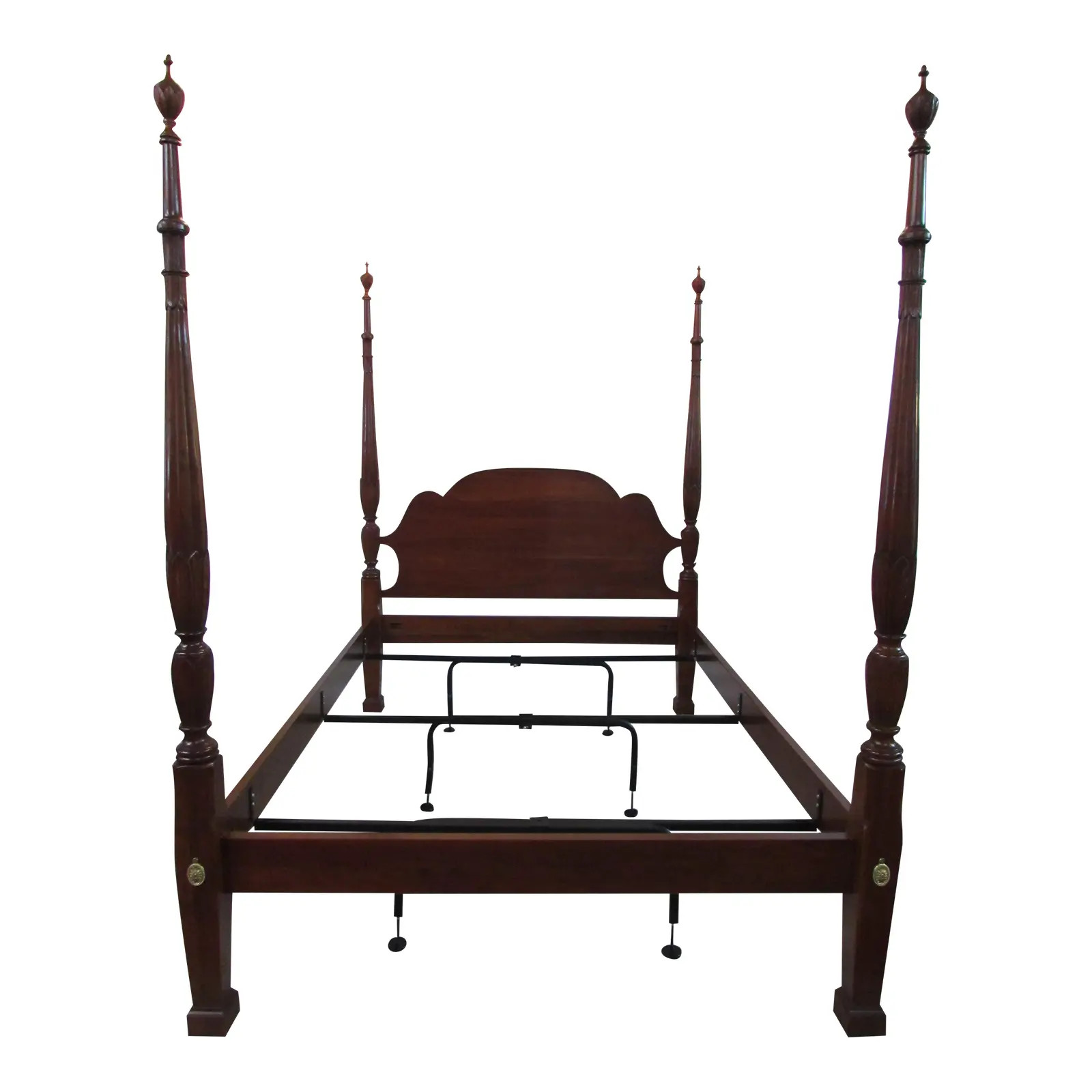 Late 20th Century Statton Arlington Cherry Queen Size Tobacco Leaf Bed, Four Poster Plantation Be... | Chairish