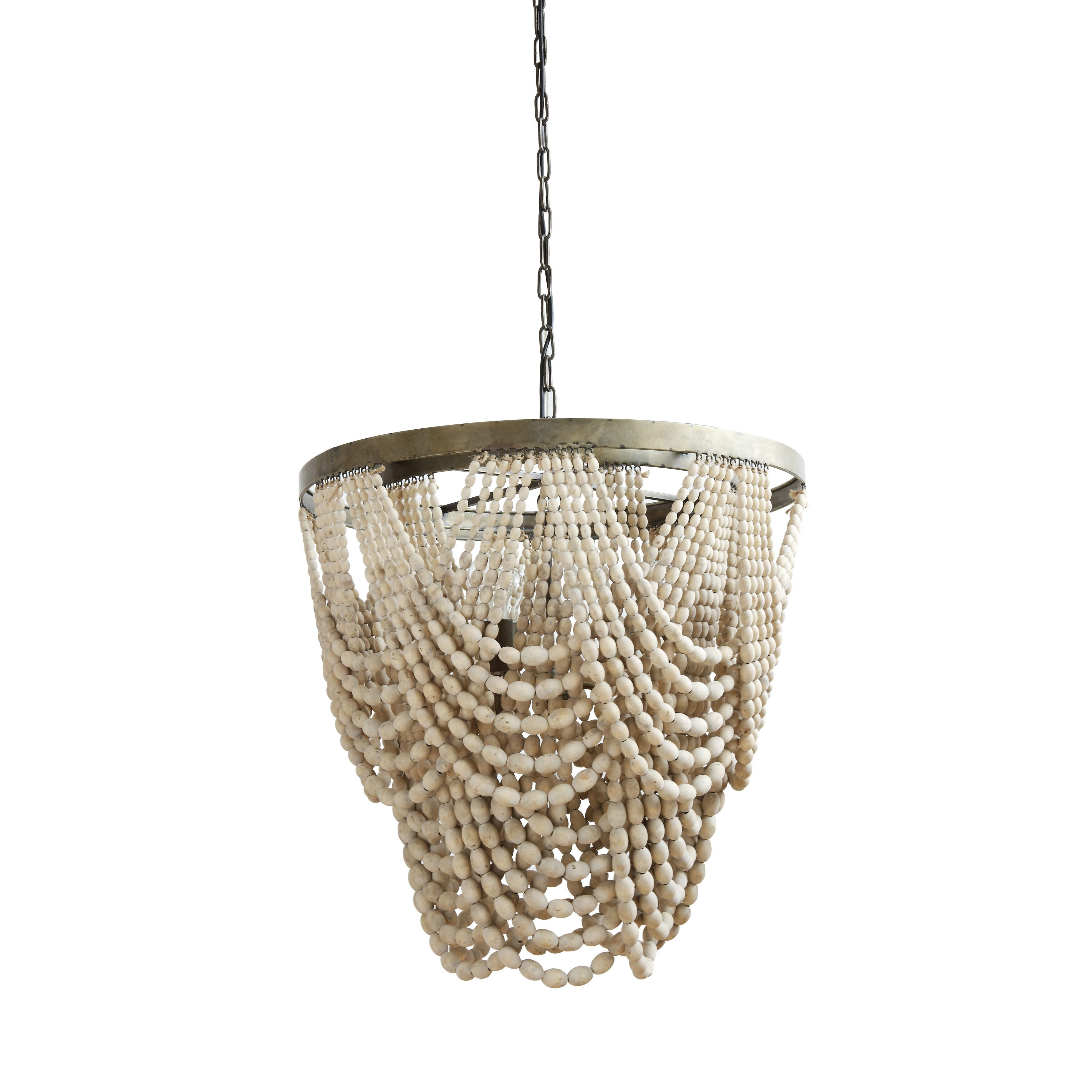 Distressed Cream Metal/ Wood Beaded Chandelier - Distressed Cream (As Is Item) | Bed Bath & Beyond