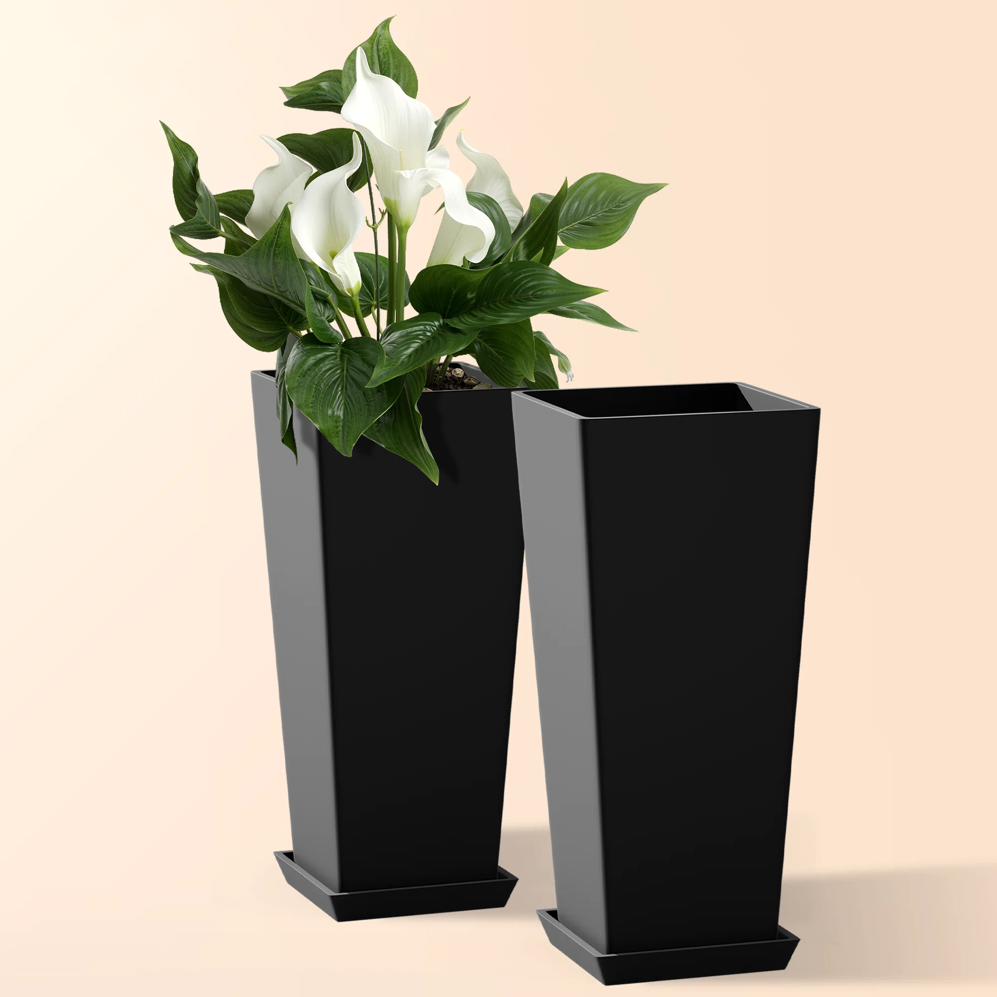 24" H Tall Planter Set of 2 -  Black Pot Planter Indoor and Outdoor Plants for Front Porch and Pa... | Wayfair North America