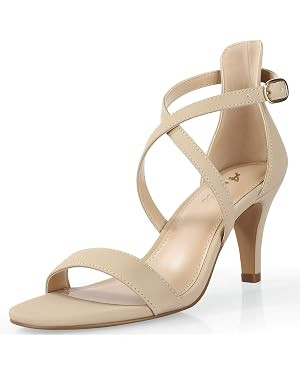 Ankis Nude Gold Black Heels Strappy Heels for Women 3 Inch Stiletto Open Toe Sandals for Wedding ... | Amazon (US)