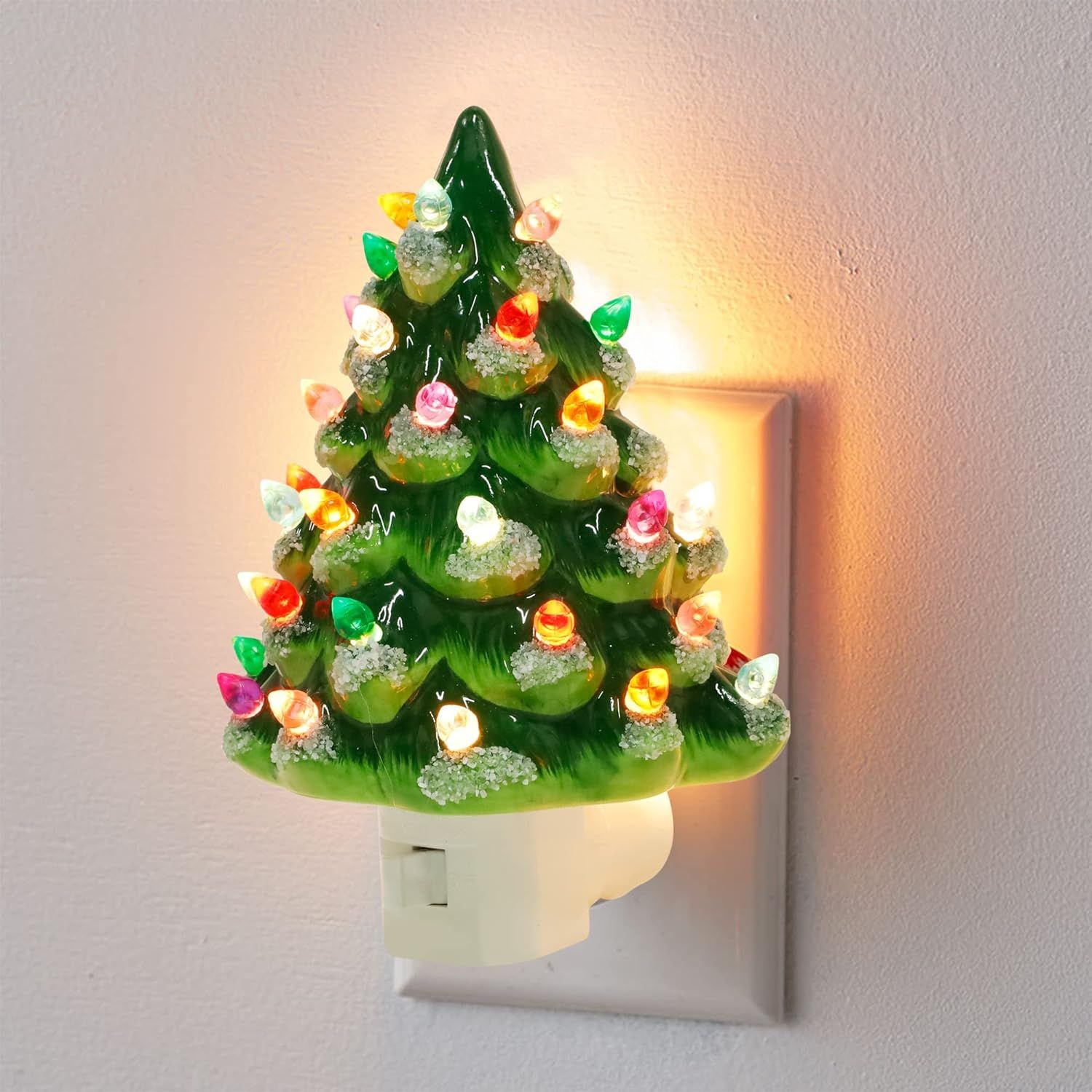 Hausse Christmas Ceramic Tree Night Light, Decorative Snow Covered Xmas Tree Nightlight with Lamp... | Amazon (US)