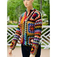 Crochet Granny Square Pullover Multicolor Acrylic Sweater, Us Women's Large | Etsy (US)