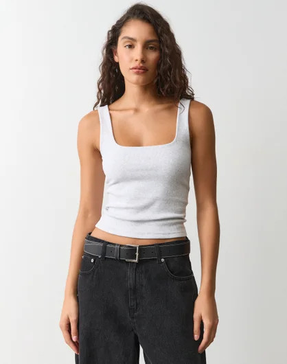 Cotton Rib Square Neck Tank Top | Glassons (Australia)