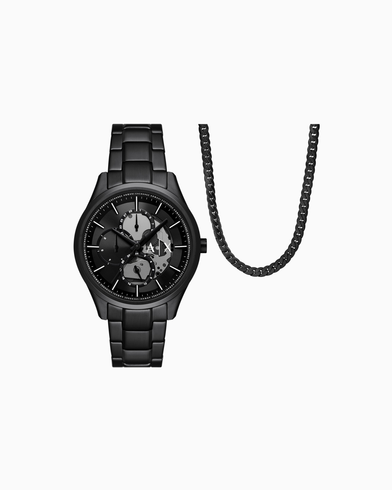Multifunction Black Stainless Steel Watch and Necklace Set | Armani UK