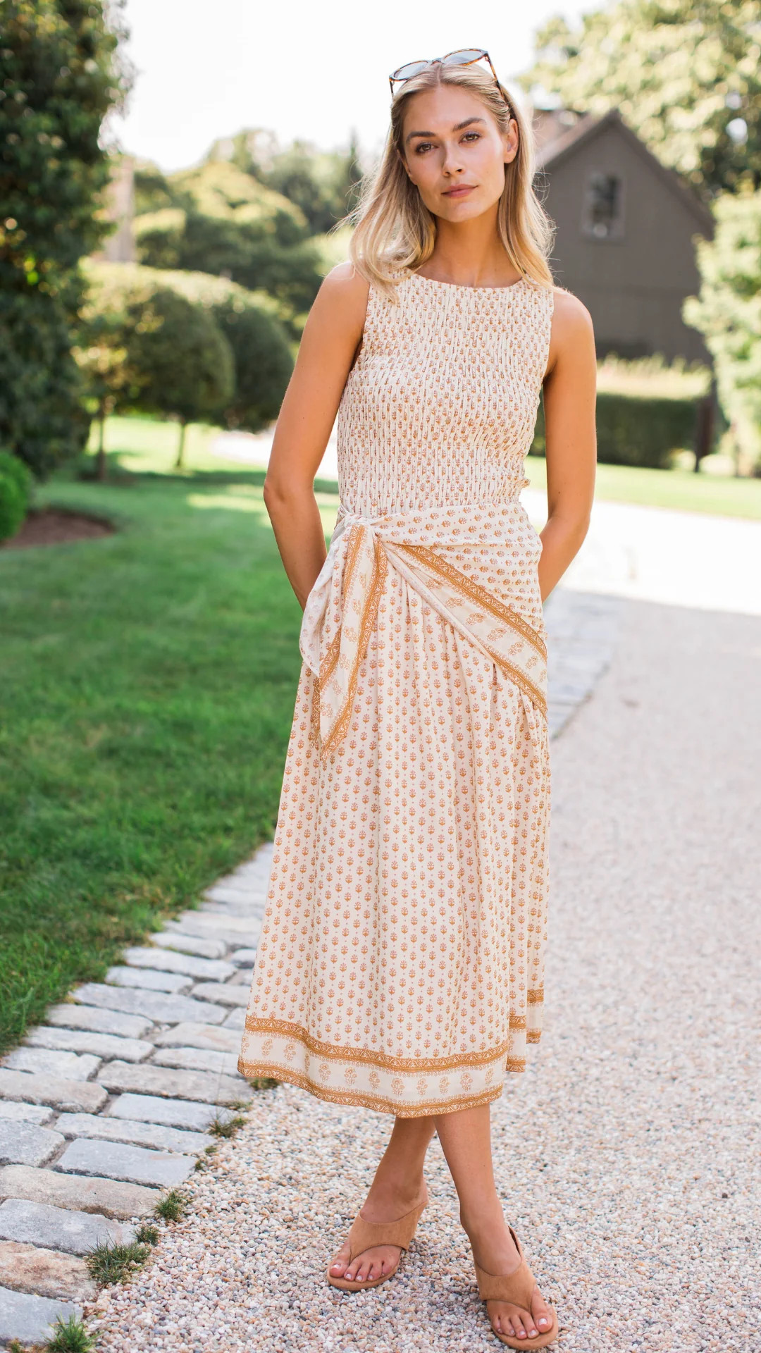 Sara Smocked Midi Dress - Dune Mini Petunia | Marea