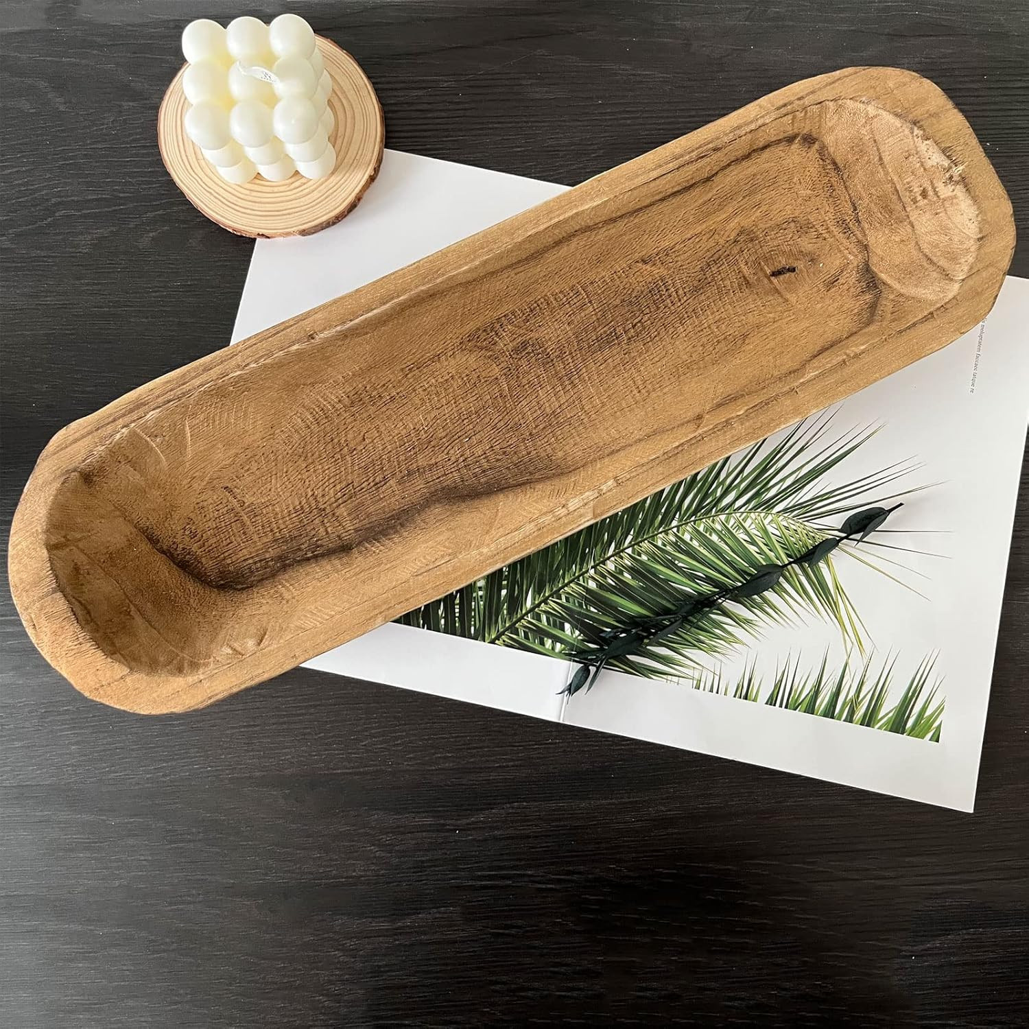 Amazon.com: Wooden Dough Bowls Decorative，Rustic Bread Long Bowls Decor Wood Tray, Hand Carved ... | Amazon (US)
