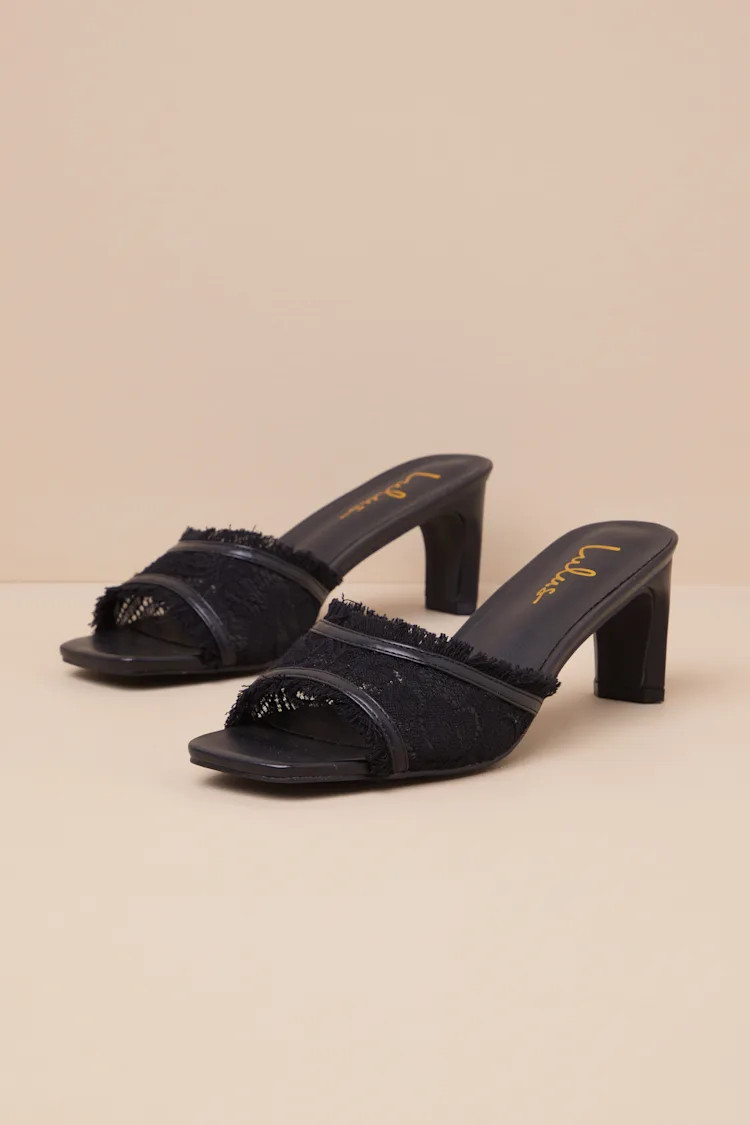 Rasalas Black Frayed Lace High Heel Slide Sandals | Lulus