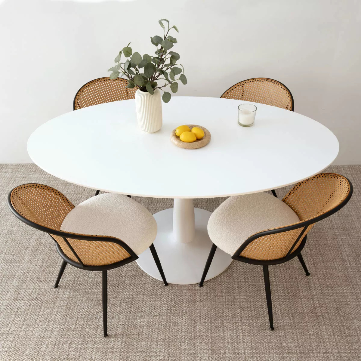 Modern Oval Dining Table Set For 4,Artificial Top Oval Dining Table with 59" and 4 White Bouclé ... | Target