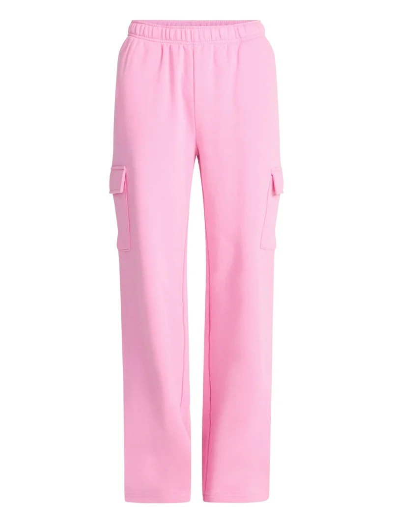 No Boundaries Fleece Cargo Wide-Leg Pants, 30'' Inseam, Women's XXS-XXL | Walmart (US)